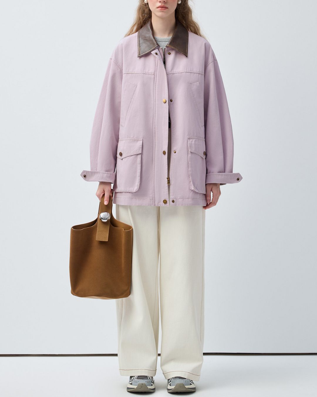 Leather Collar Oversized Work Jacket　JK082