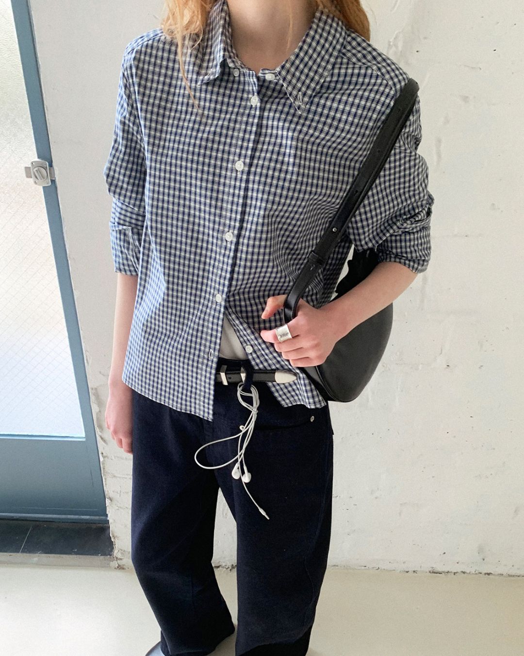 Cropped Button-down Checked Shirt　LS051