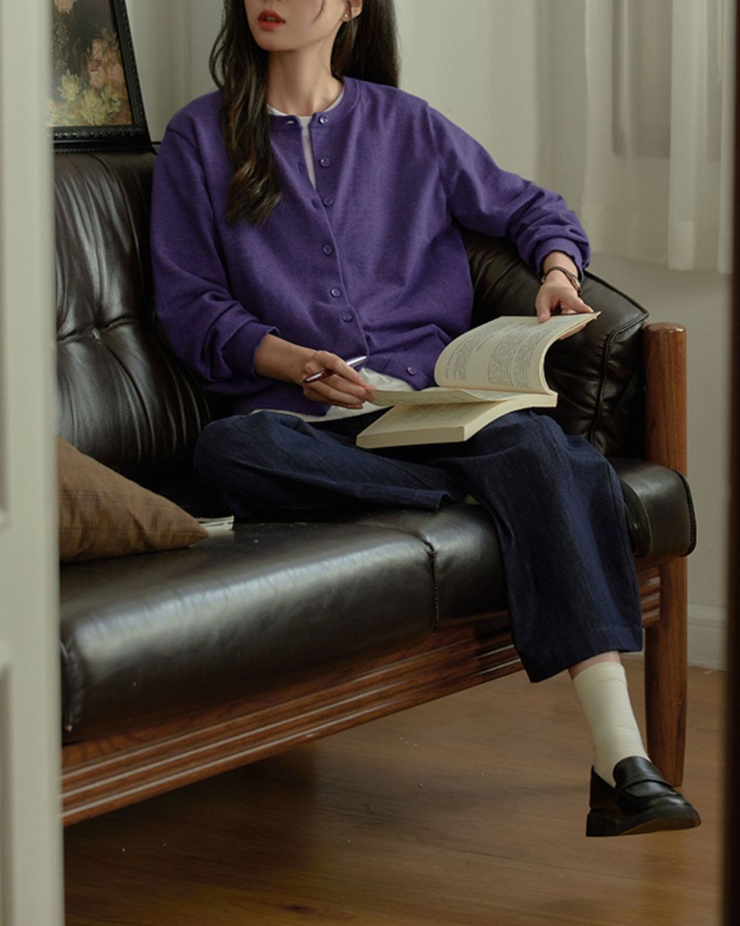 Round Neck Basic Knit Cardigan　KN113