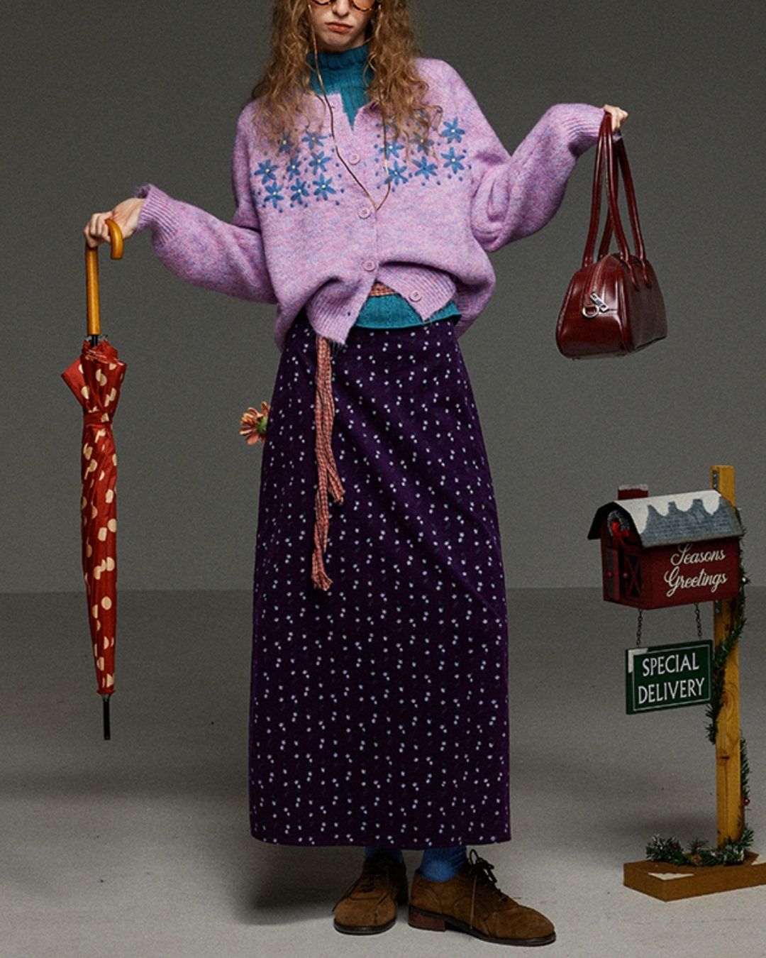 Retro Flower Corduroy Long Skirt　SK013