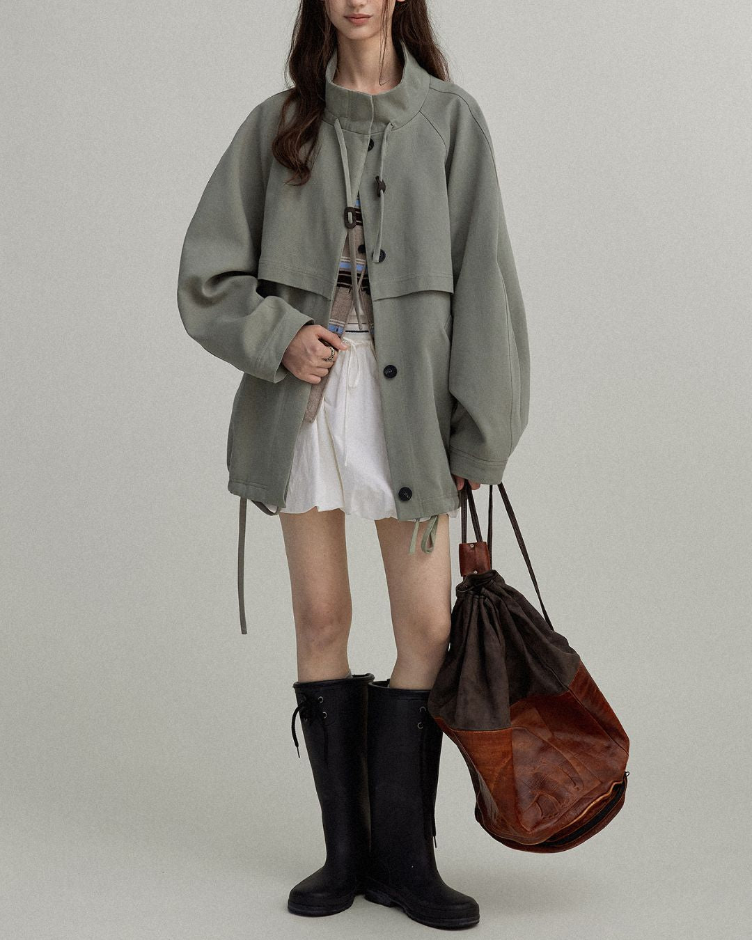 Stand Collar Drawstring Jacket　JK018