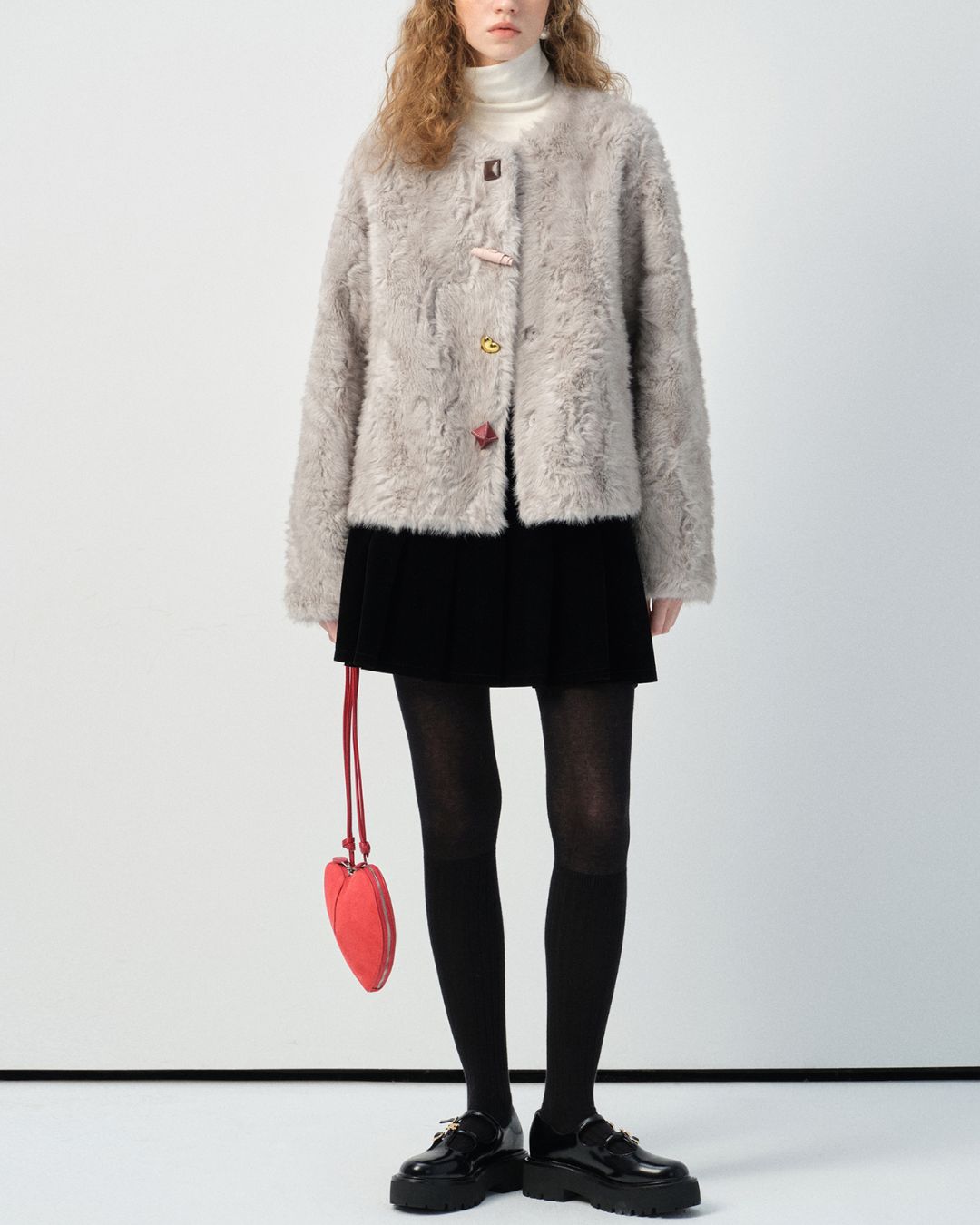 Faux Fur Colorful Button Jacket　JK076