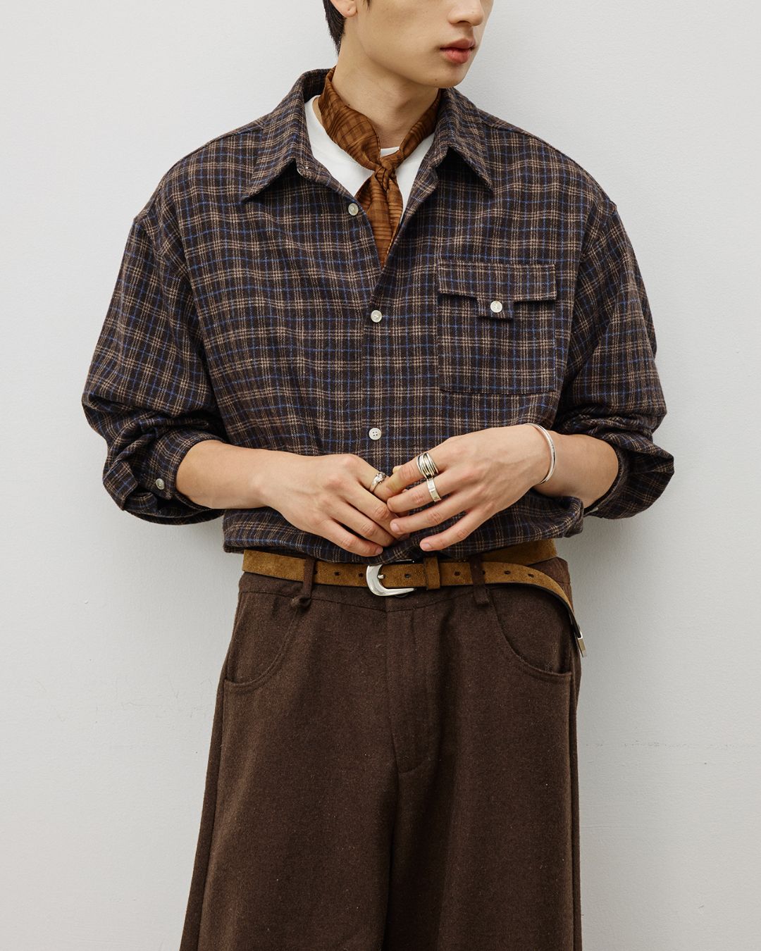 Flap Pocket Checked Flannel Shirt　LS036