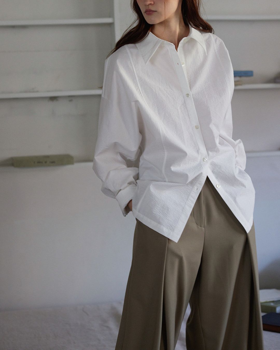 Back Button Basic Shirt　LS022