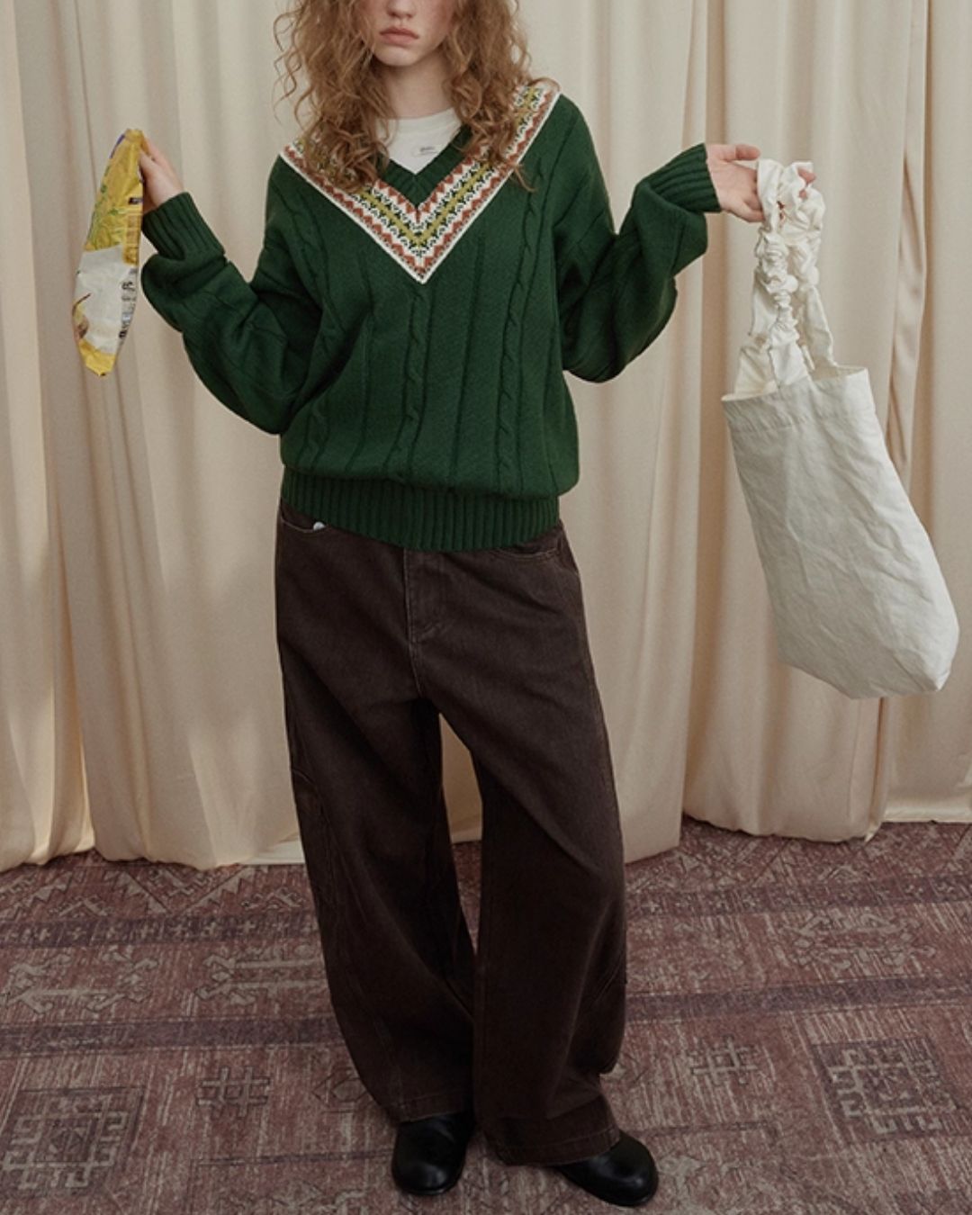 Fair Isle V-neck Sweater　KN053