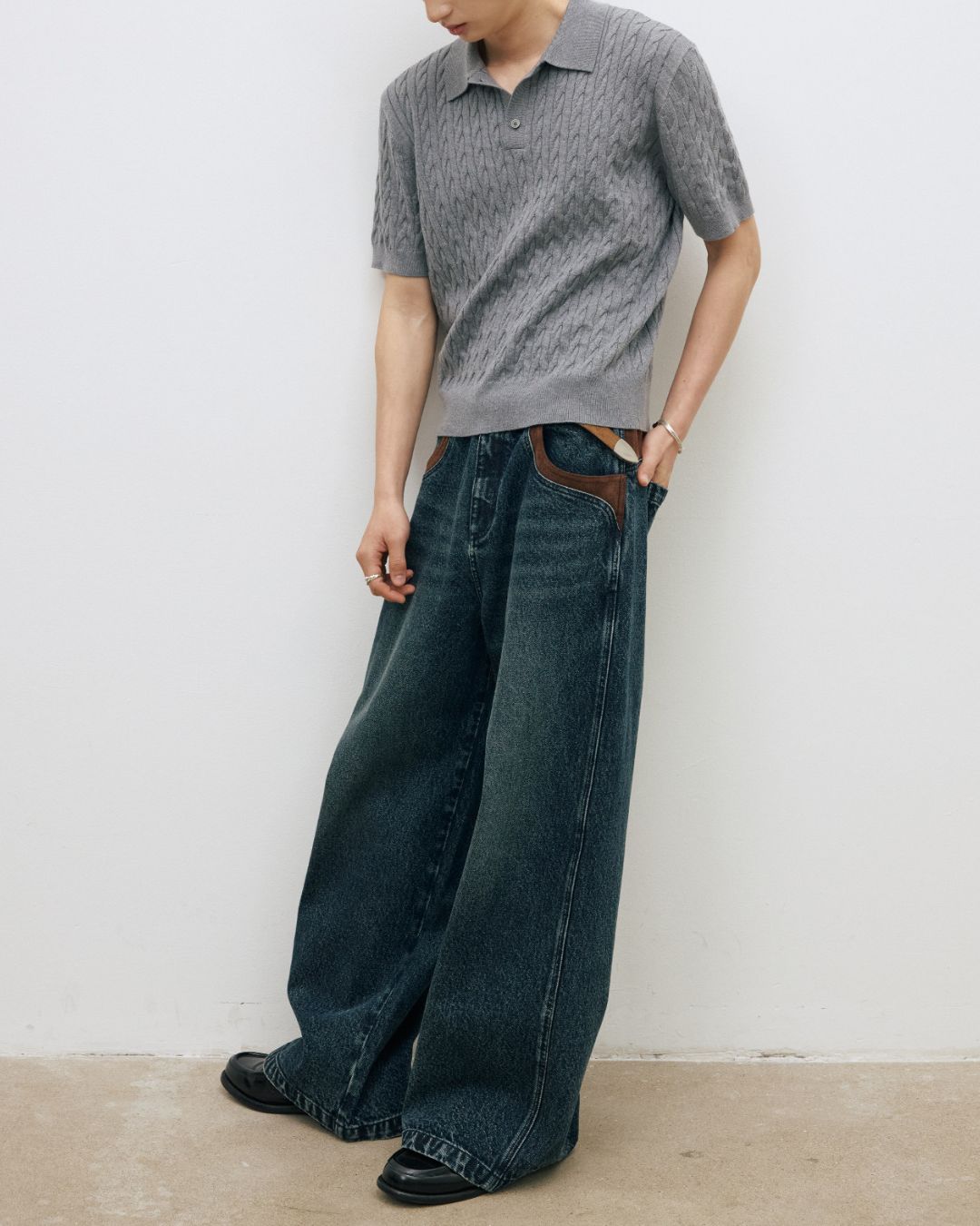 Suede Trim Vintage Denim Pants　DP016