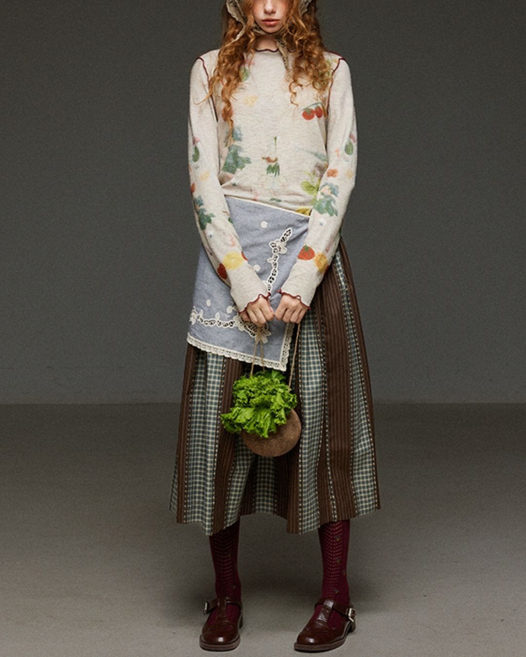 Mellow Frill Stitch Print T-shirt　LT011