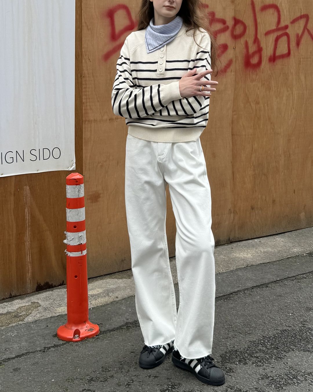 Half-button Border Sweater　KN002