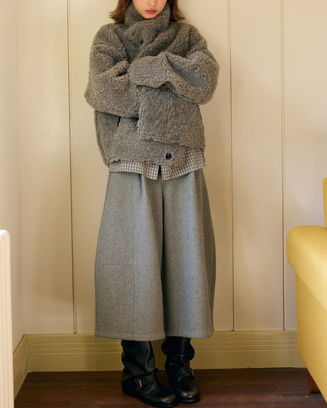 Wool Blend Wide Cropped Pants　PT035