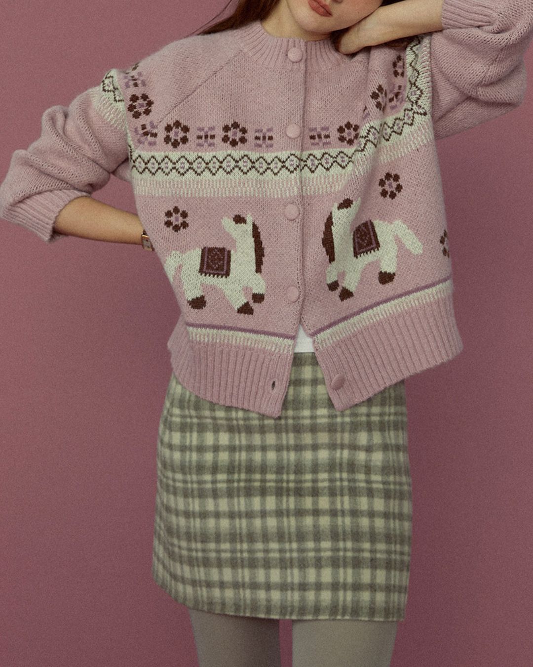 Dancing Pony Fair Isle Knit Cardigan　KN092