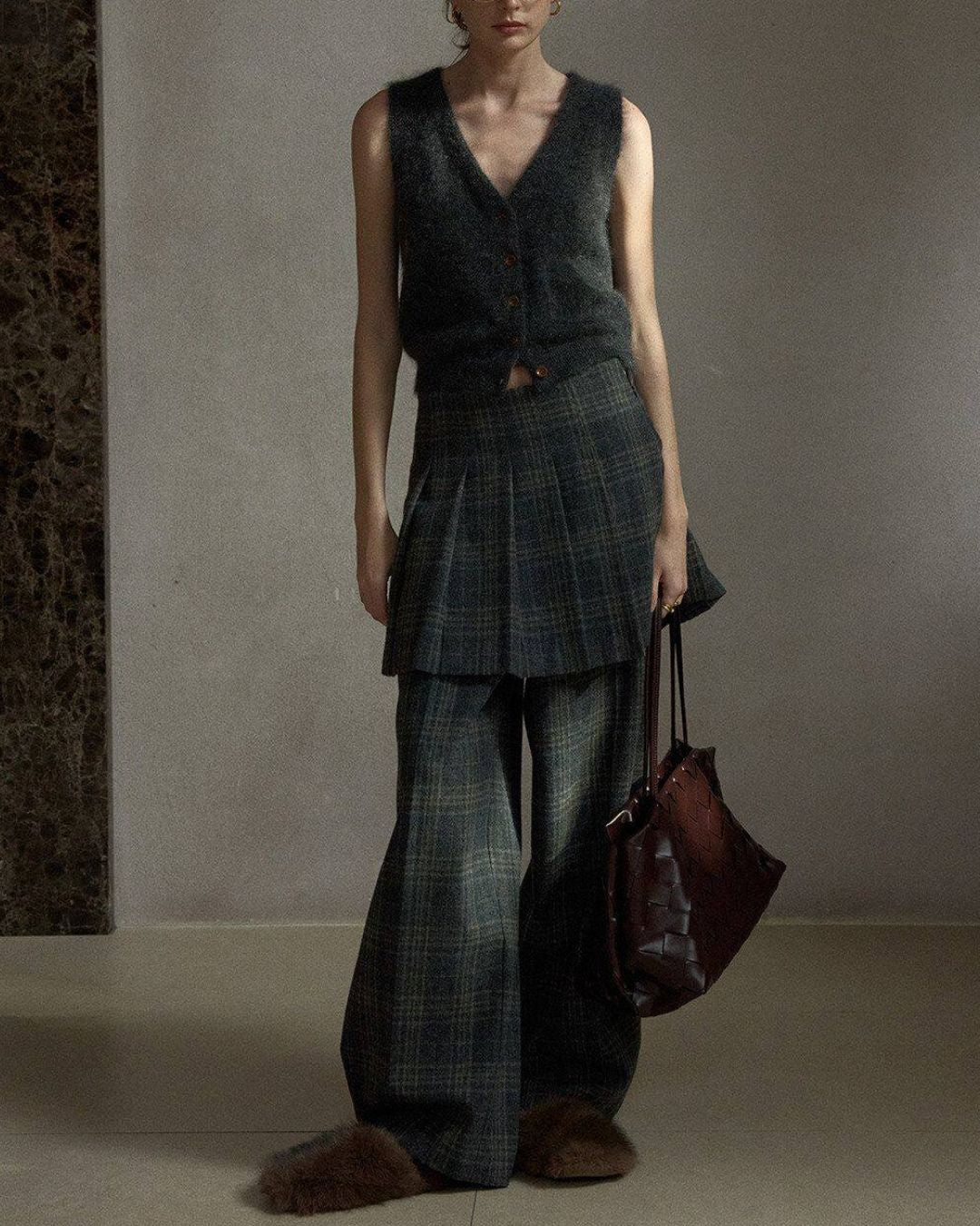 Tartan Check Pleated Mini Skirt　SK018