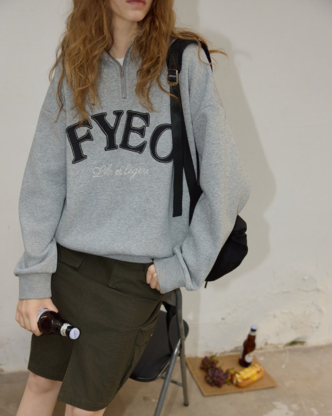 Half-zip Brushed-lined Logo Sweat　SW009