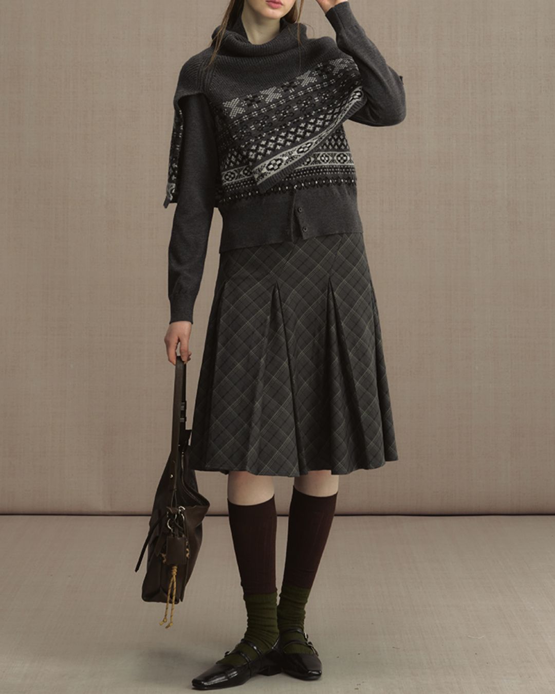 Fair Isle High Neck Cape　KN022