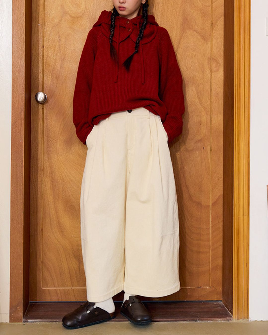 Corduroy Tuck Cropped Wide Pants　PT036