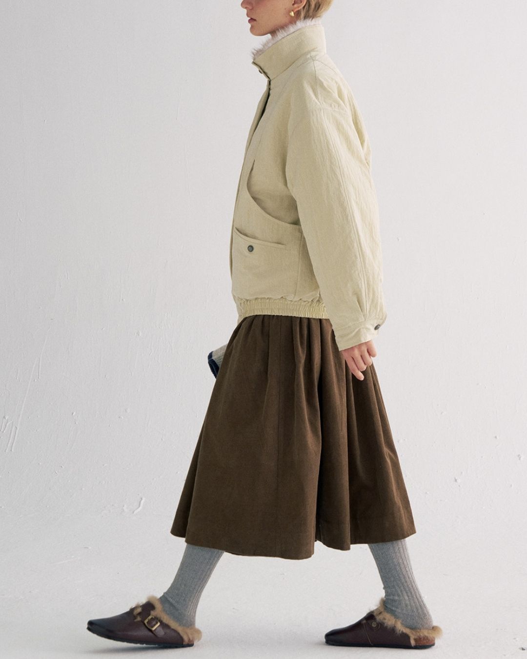 Detachable Fur Collar Quilted Jacket　JK078