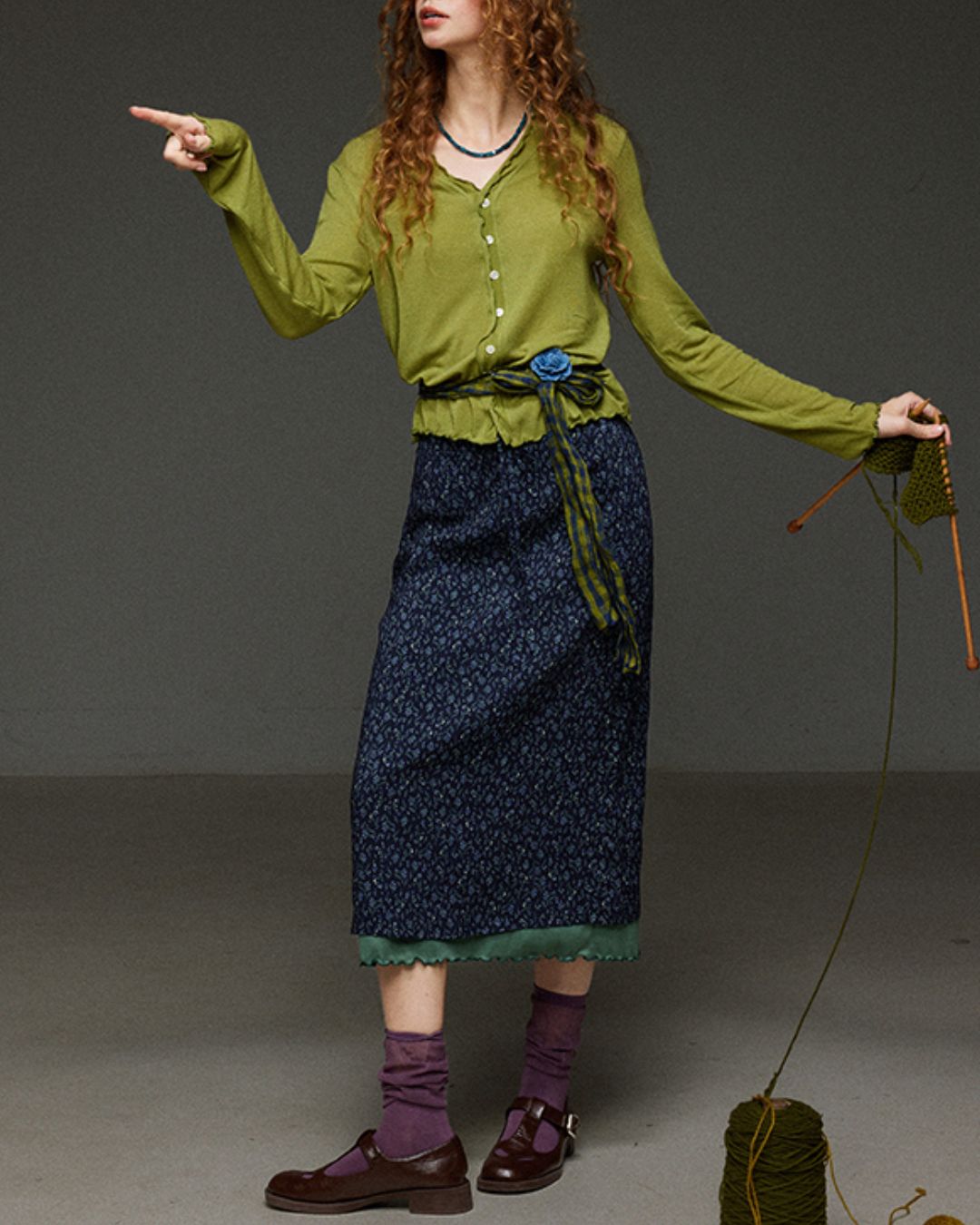 Merrow Frill V-Neck Knit Cardigan　KN032