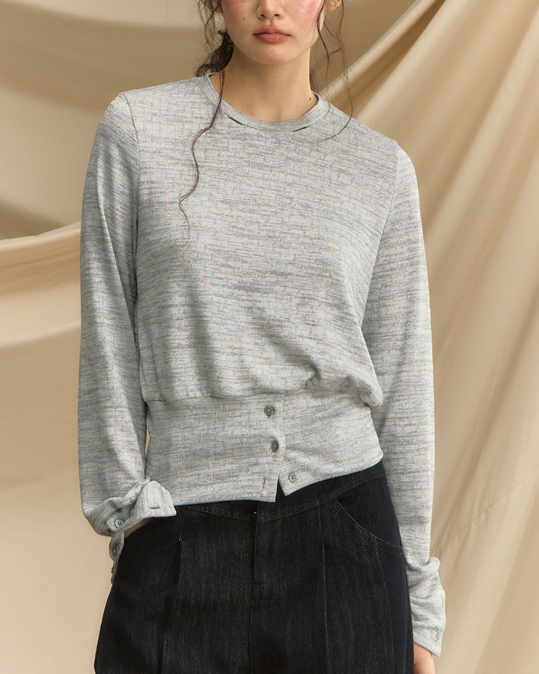 Checkered Scarf Buttoned Top　LT005