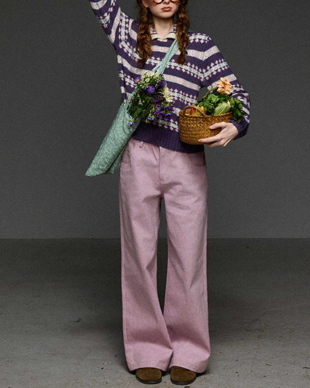 Retro Border Peter Pan Collar Jacquard Sweater　KN106