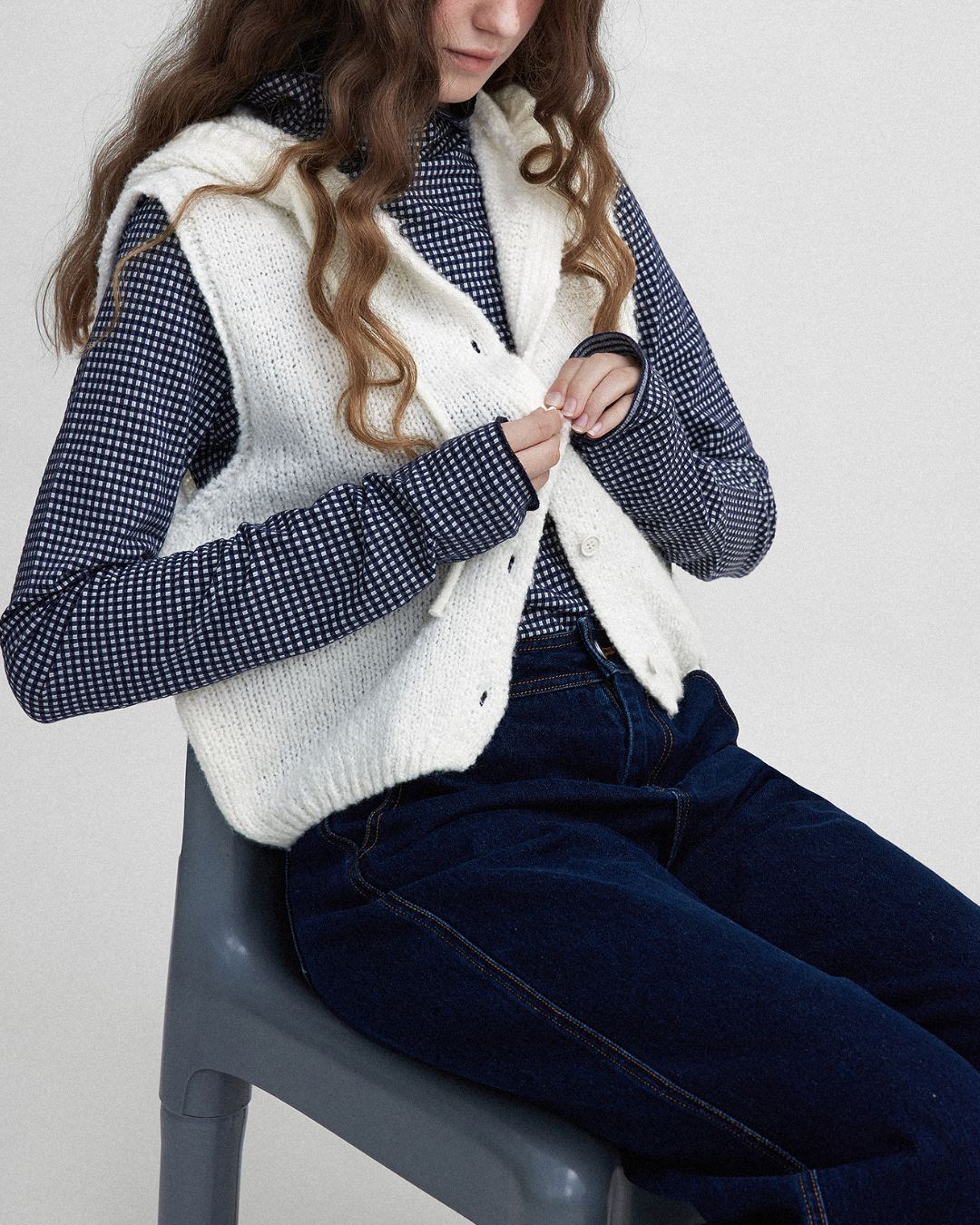 Loop Yarn Hooded Knit Vest　KN025