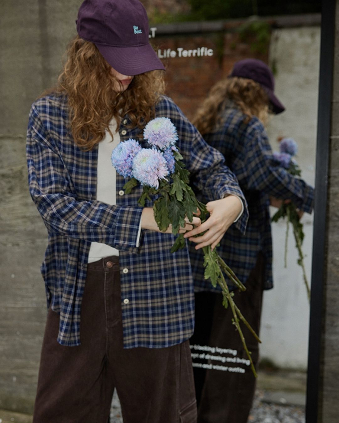 Oversized Checked Cotton Shirt　LS034