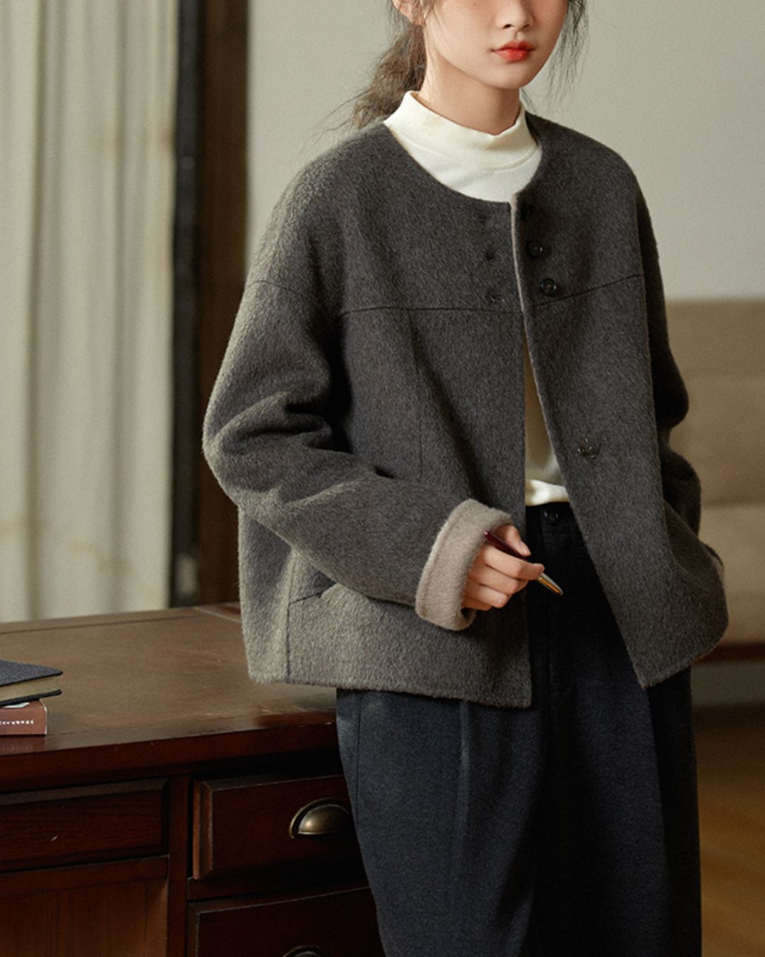 Wool Collarless Short Coat　CT018