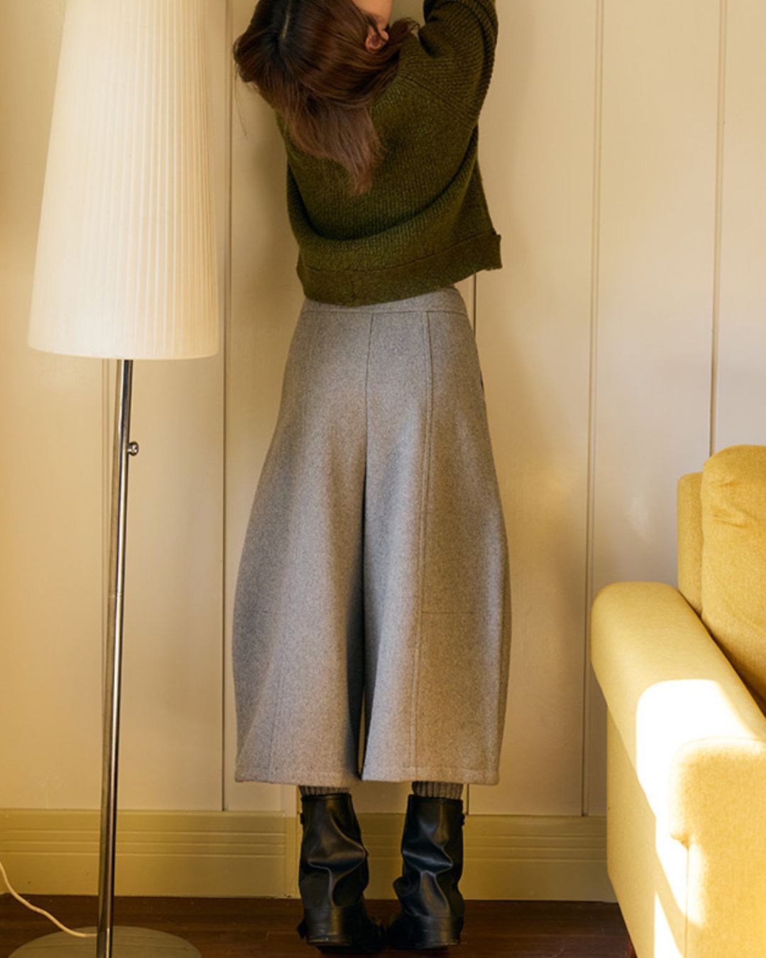 Wool Blend Wide Cropped Pants　PT035