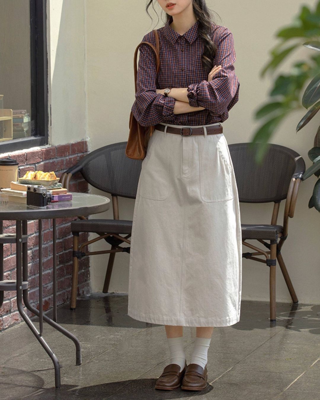 Cotton A-line Midi Skirt　SK020