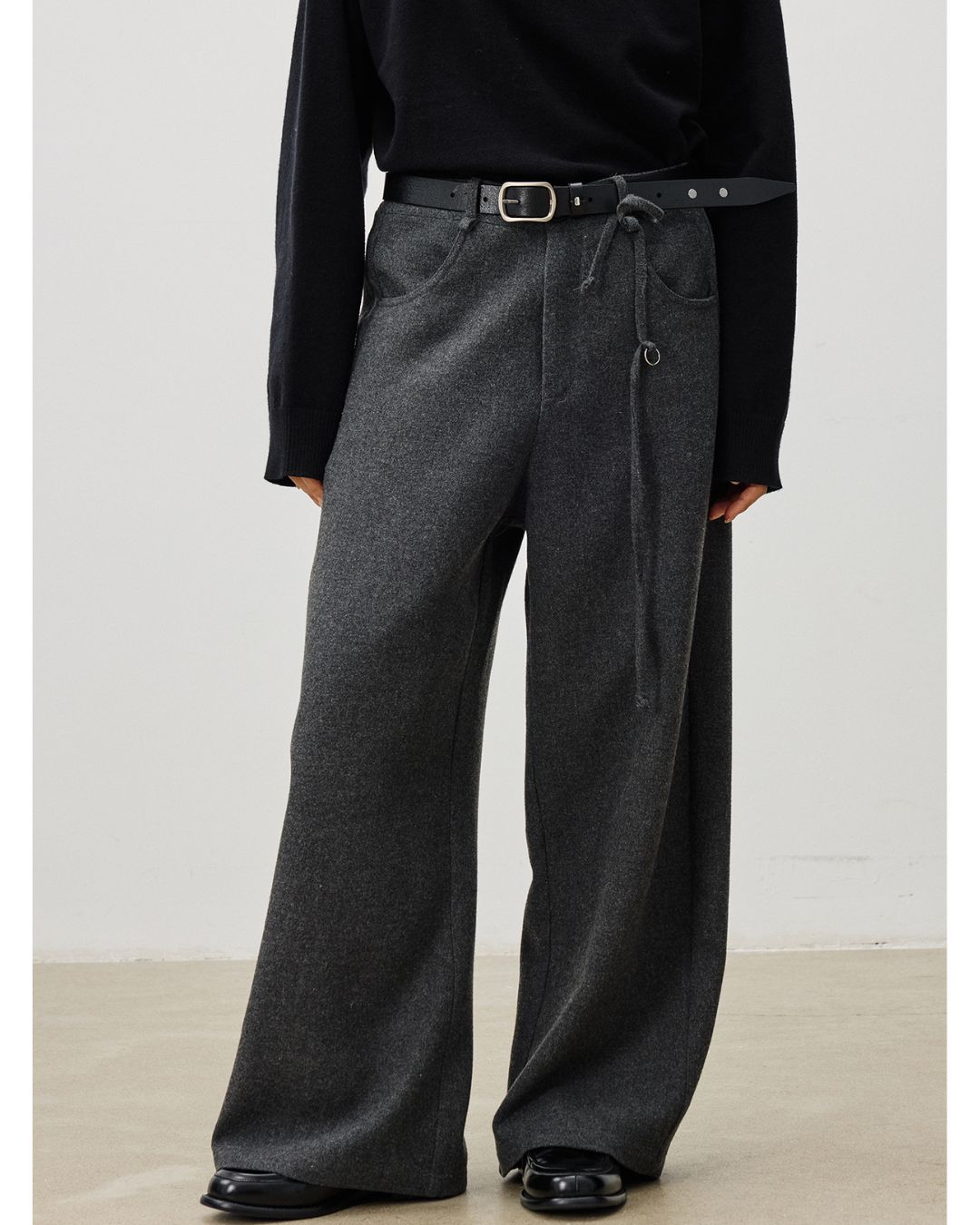 String-decorated Wool Wide Pants　PT022
