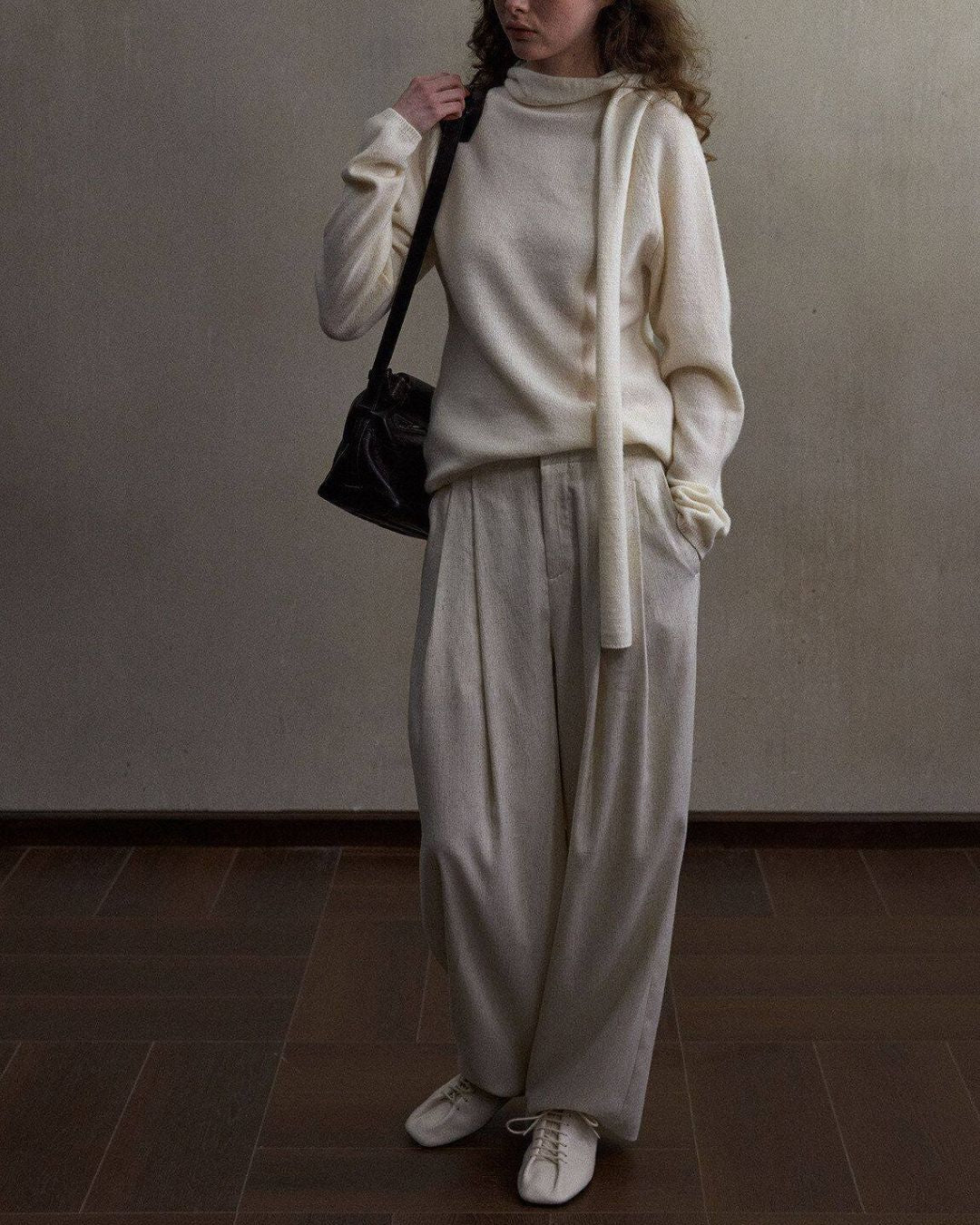 Basic Yak Wool Knit Hooded Scarf　HG001