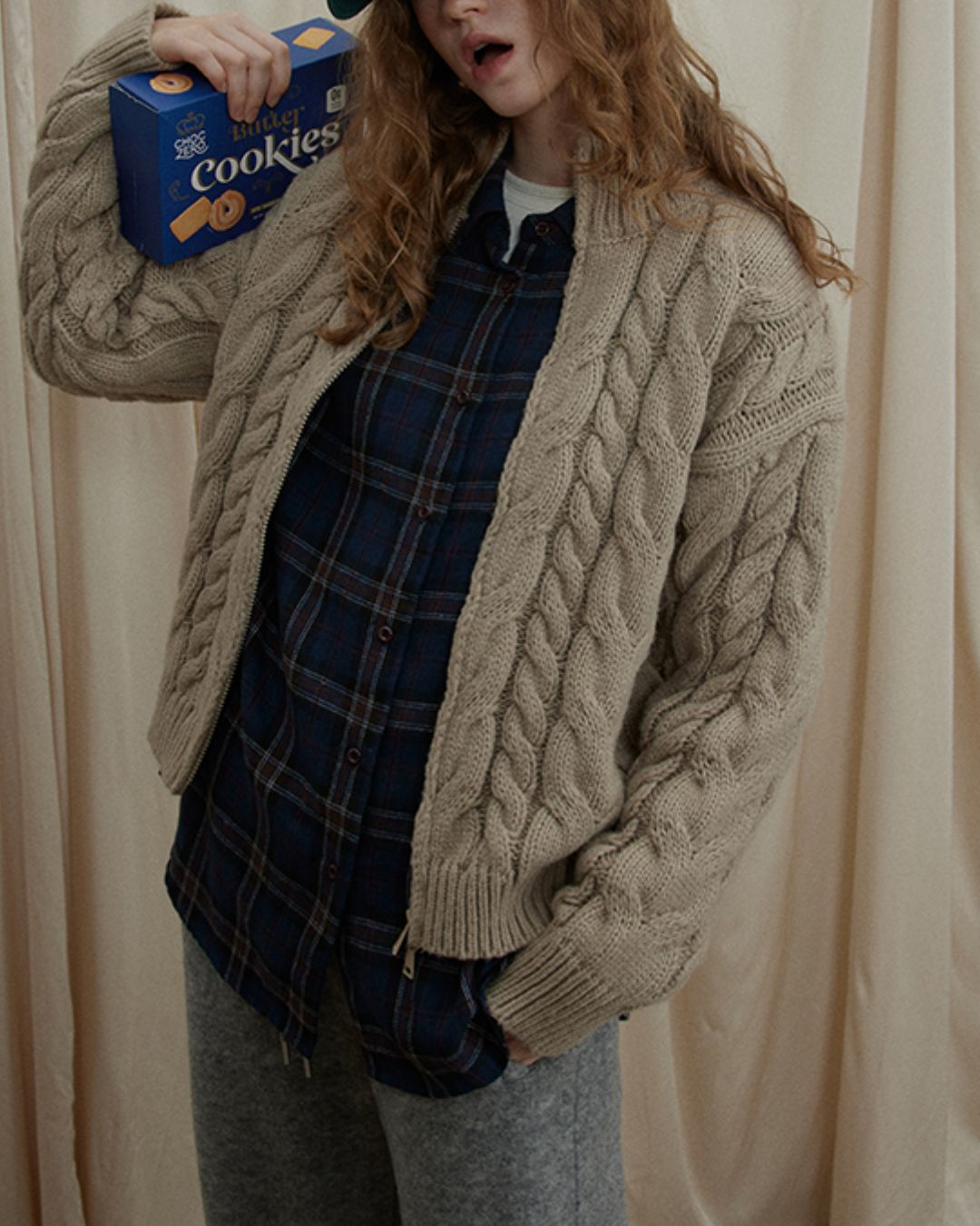 Navy Check Oversized Shirt　LS037