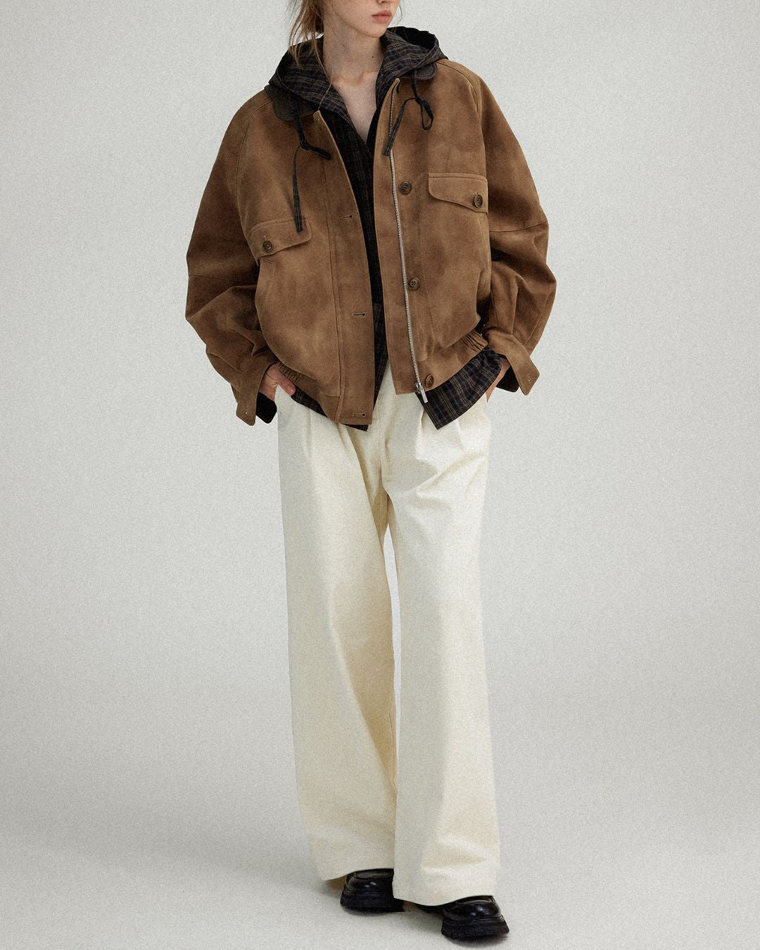 Leather Collar Suede Jacket　JK028