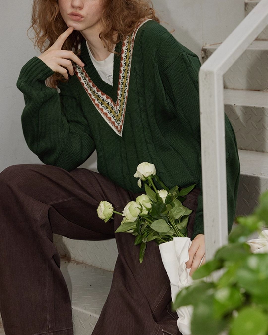 Fair Isle V-neck Sweater　KN053