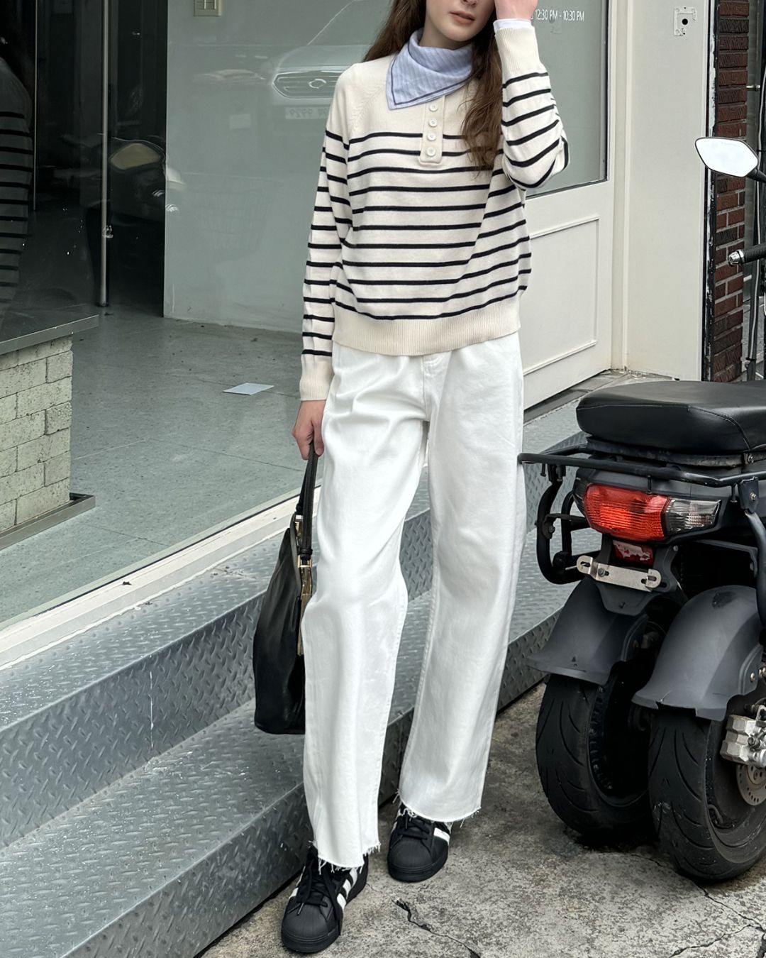 Half-button Border Sweater　KN002