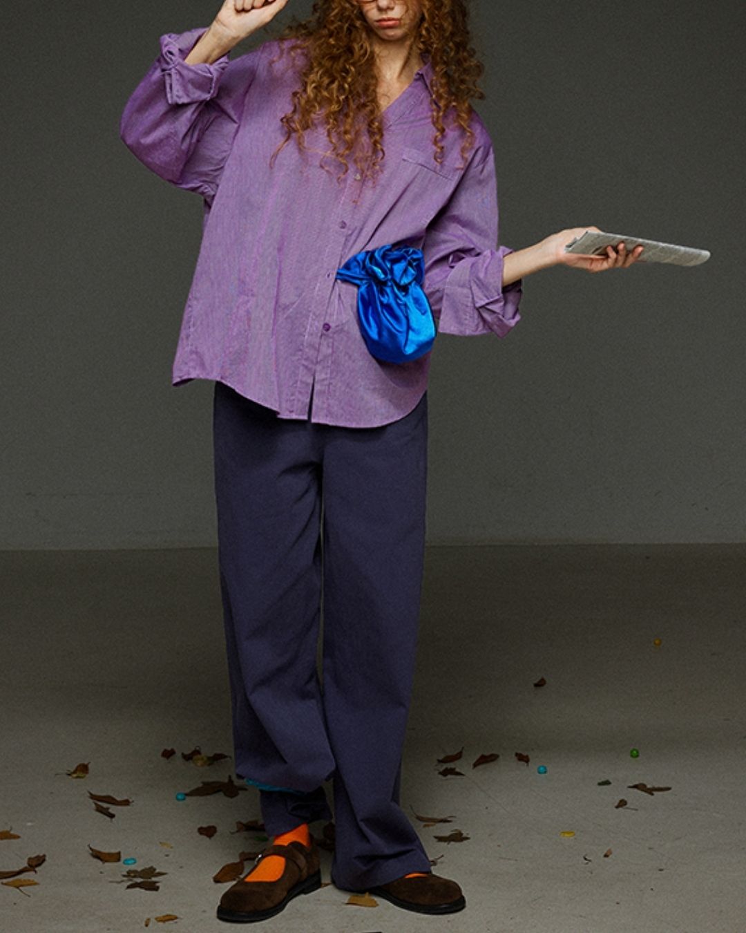 Collared V-neck Loose Shirt　LS029