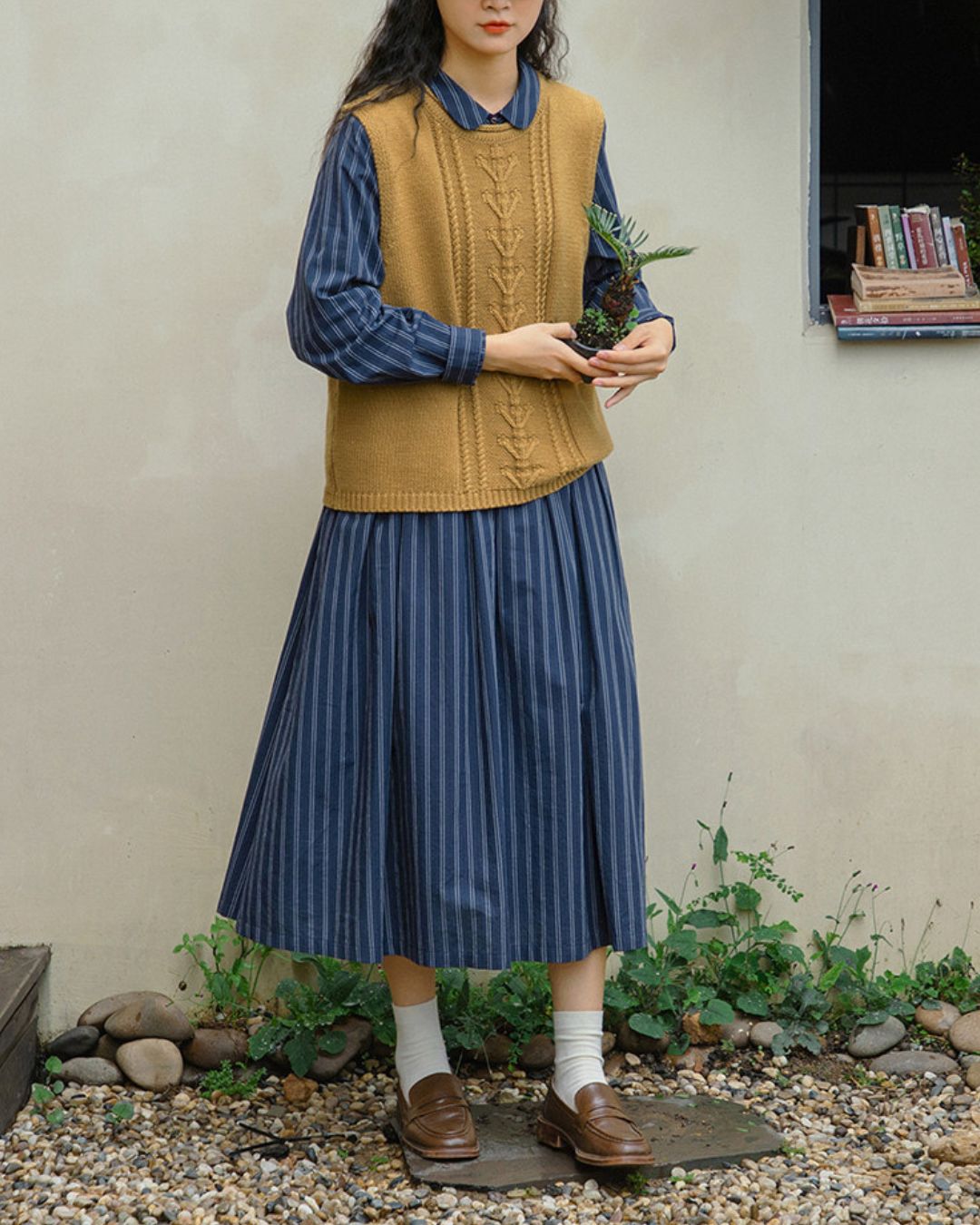 Striped Midi Shirt Dress　OP007