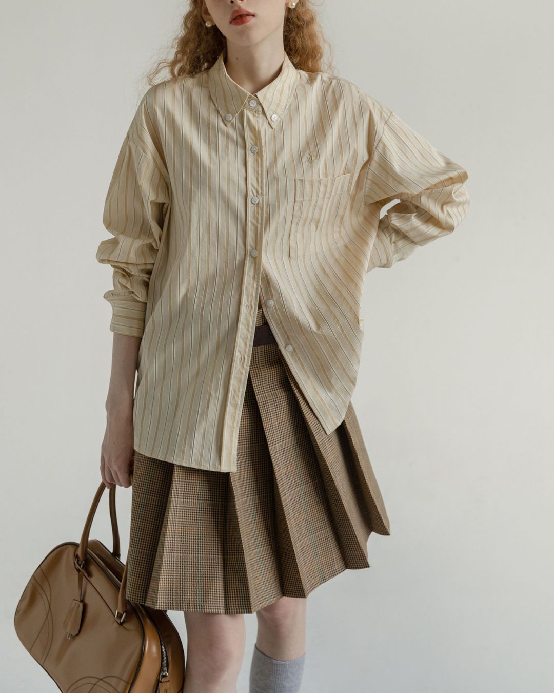 Back Half Button Collar Shirt　LS032