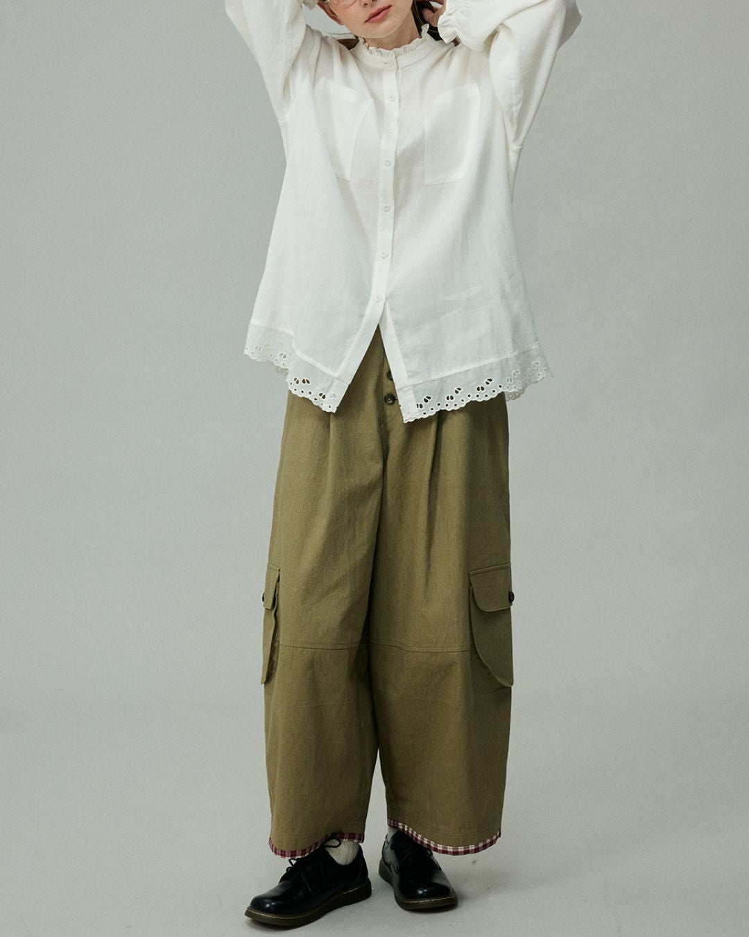 Stand Collar Frill Shirt　LS001