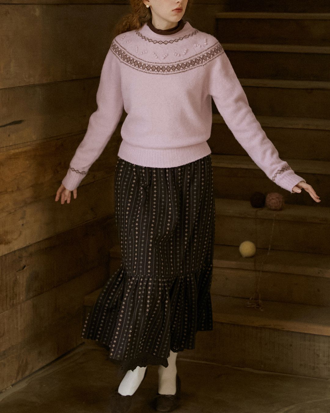 Pom-pom Fair Isle Sweater　KN078