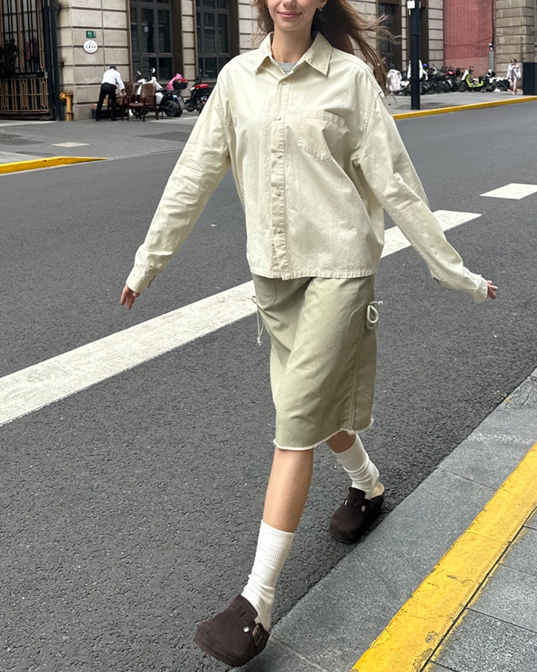 Cropped Cotton Shirt　LS007