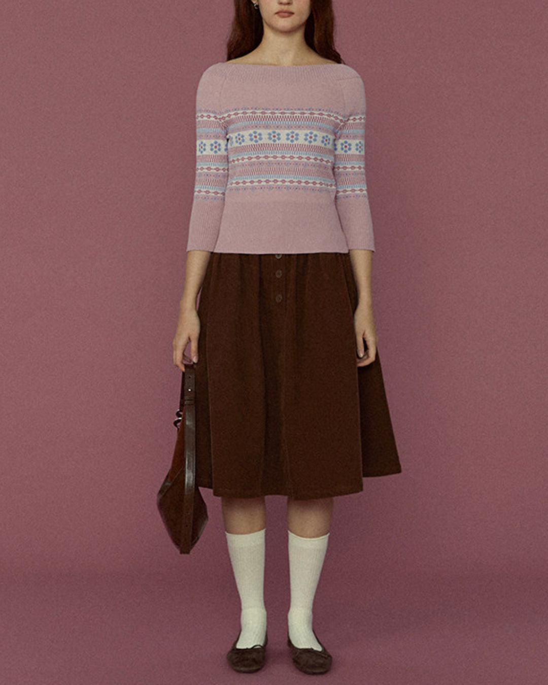 Retro Cherry Blossom Fitted Nordic Knit　KN095