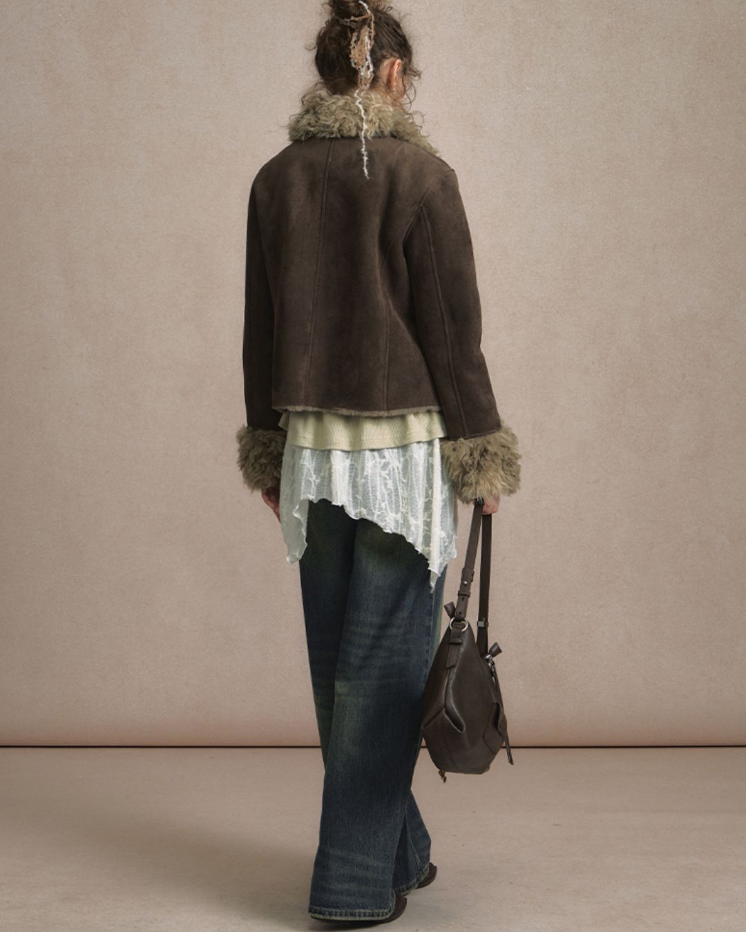 Ribbon-tied Fur Suede Jacket　JK066