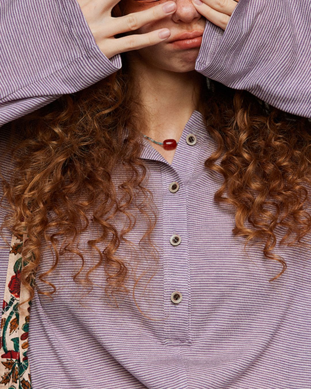 Henley Neck Loose Stripe Knit　KN035