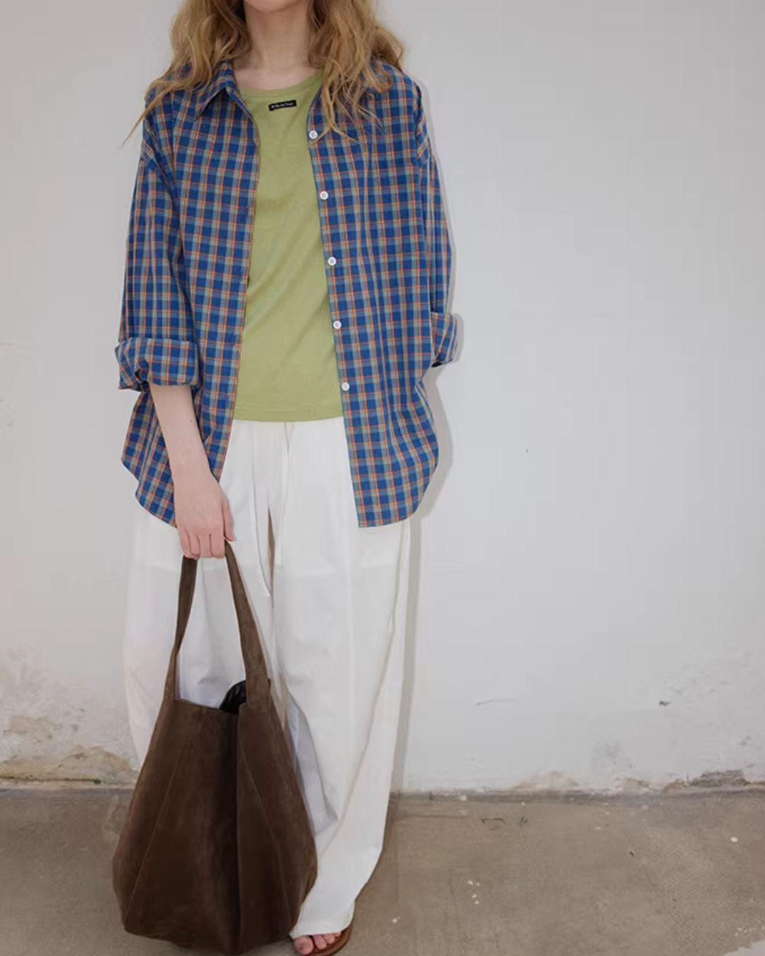Loose Color-block Check Shirt　LS070