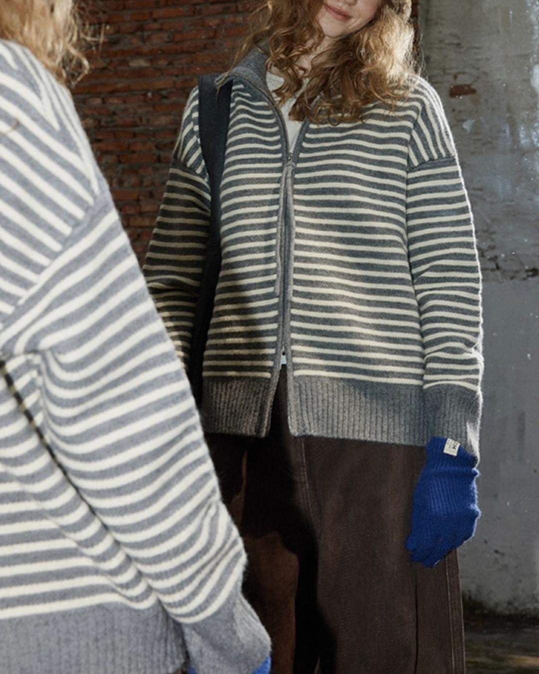 Double-Zip Border Knit Cardigan　KN043