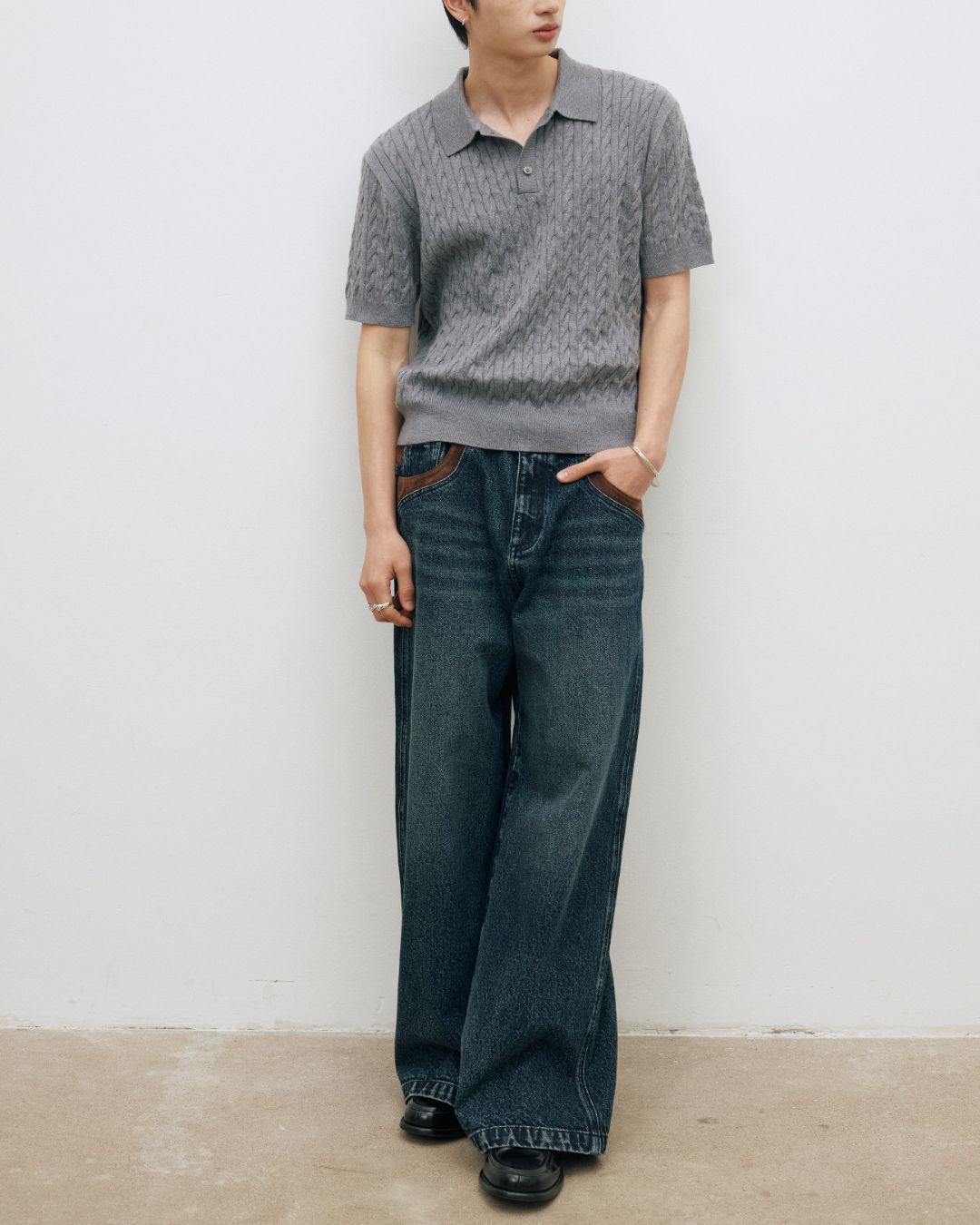 Suede Trim Vintage Denim Pants　DP016