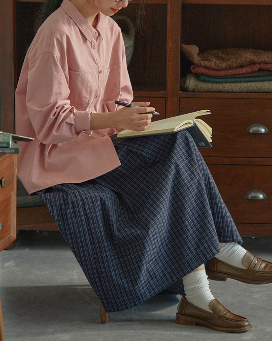 A-line Check Gathered Skirt　SK021