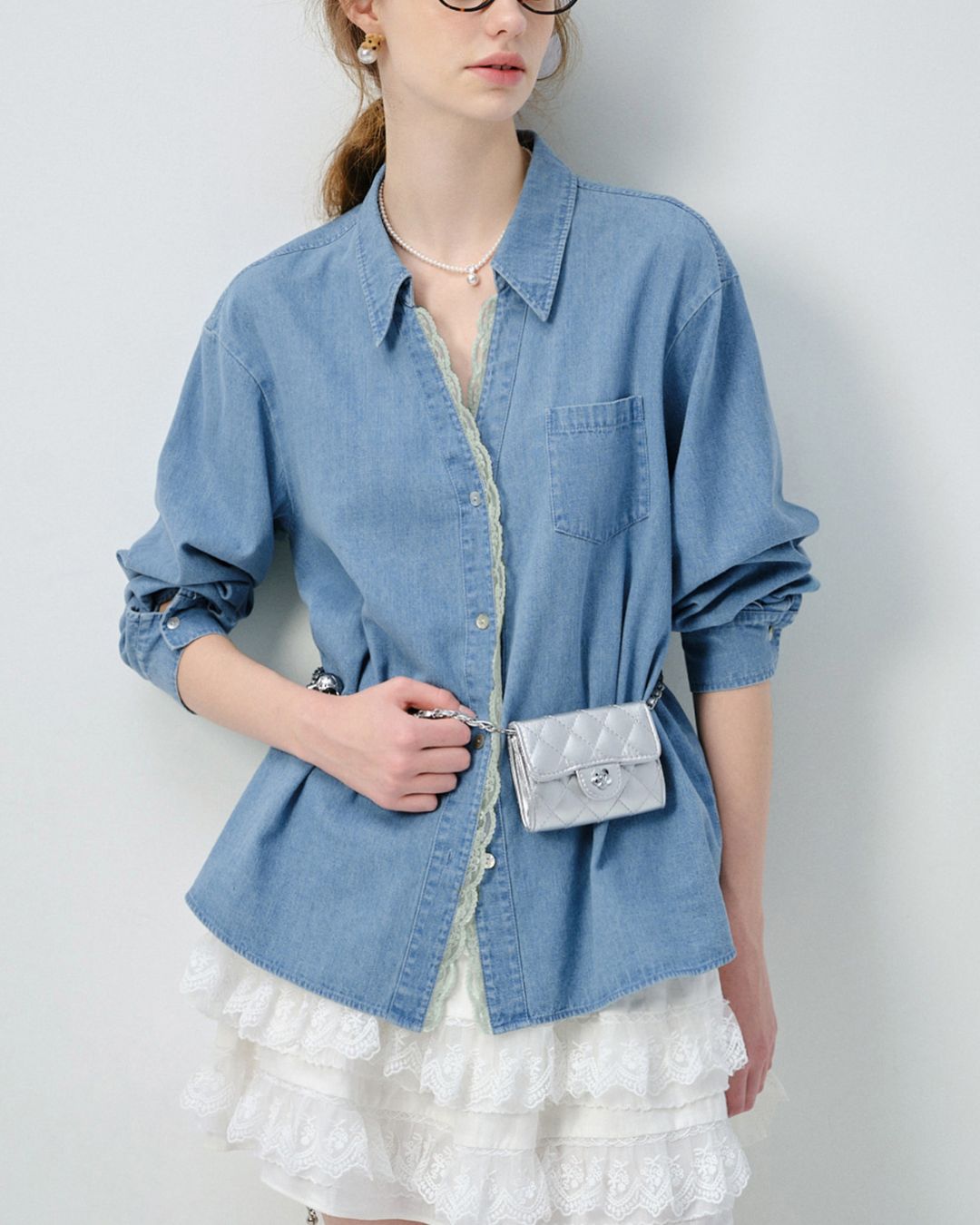 Lace V-neck French Shirt　LS033