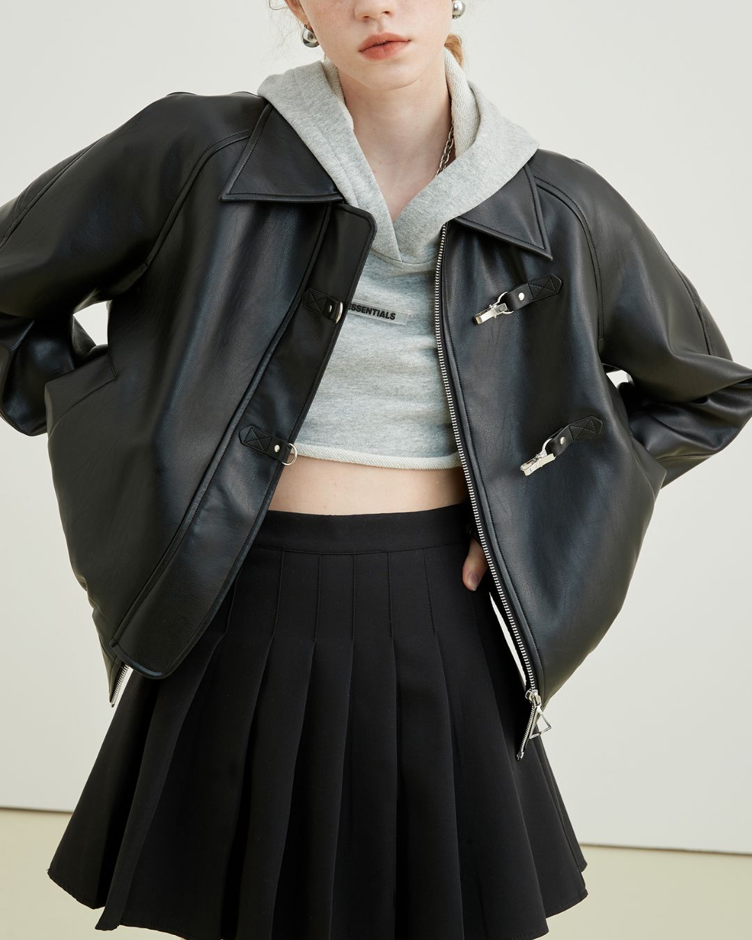 Metal Buckle Leather Jacket　JK038