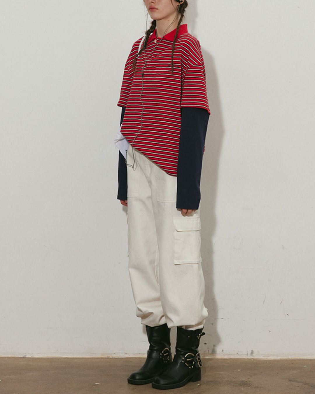Fake Layered Border Polo Shirt　PS002