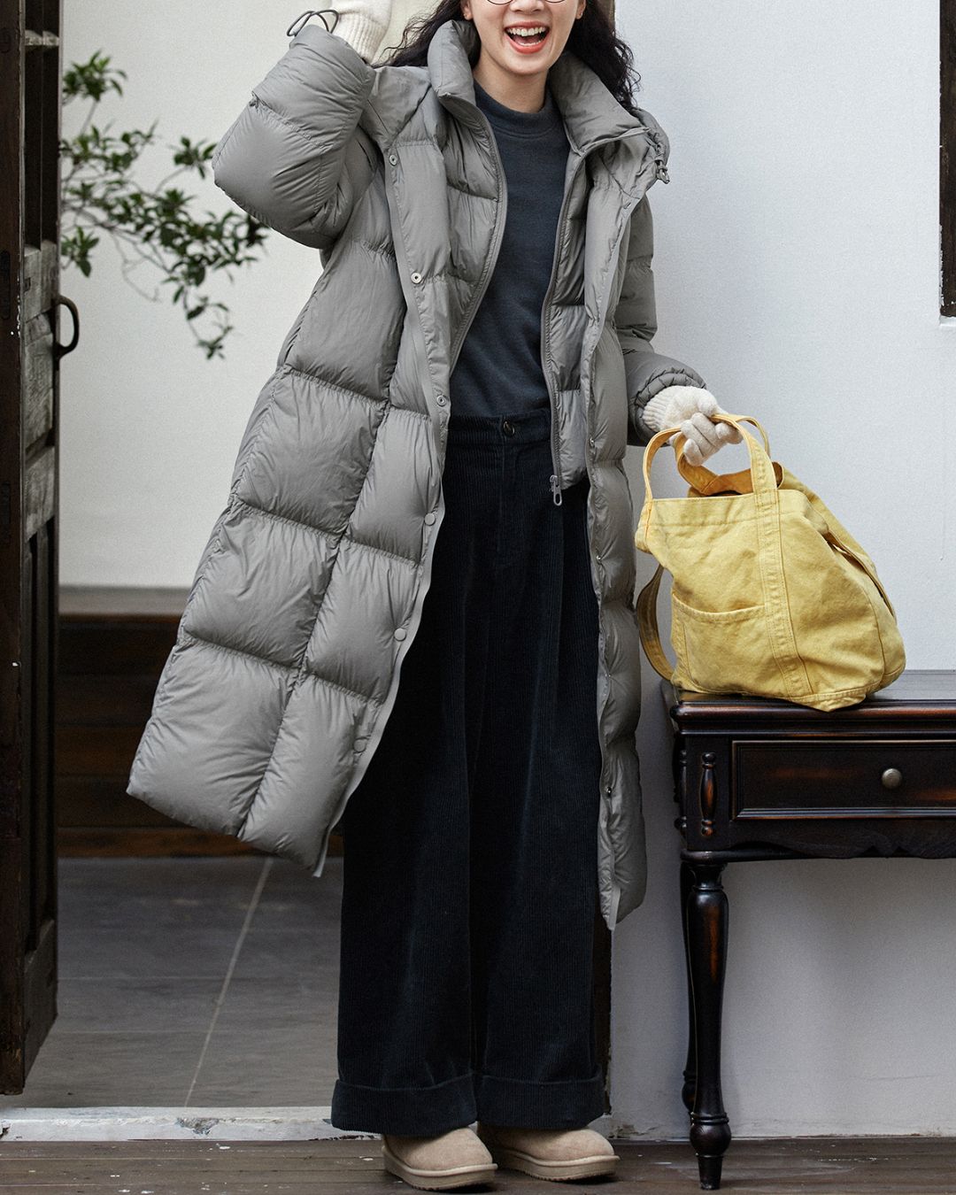 Nylon Hooded Long Down Coat　CT020